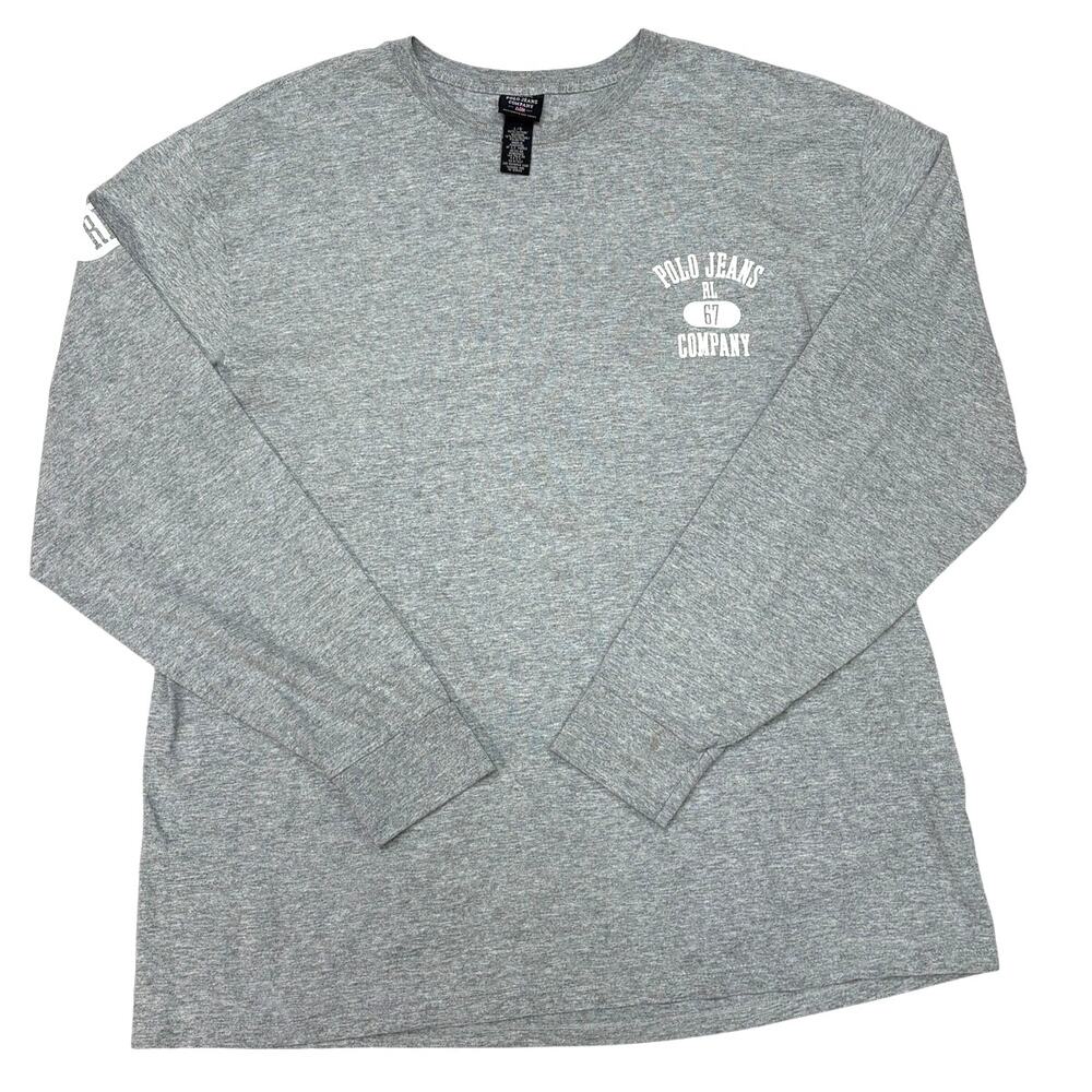 Polo Jeans Ralph Lauren Shirt Mens Large Gray Long Sleeve RL 67 Logo Graphic Y2K